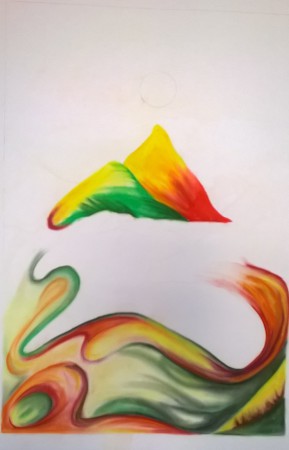 paysage d'une vallée au bord d'un lac  format A1